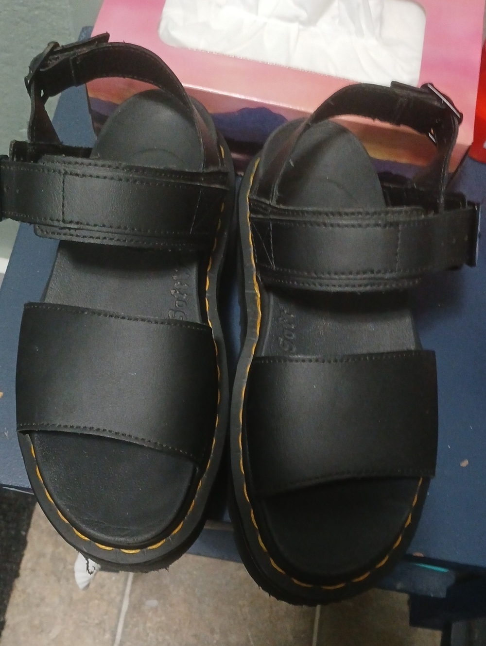 Dr. Martens Black Sandals with Yellow Stitching
